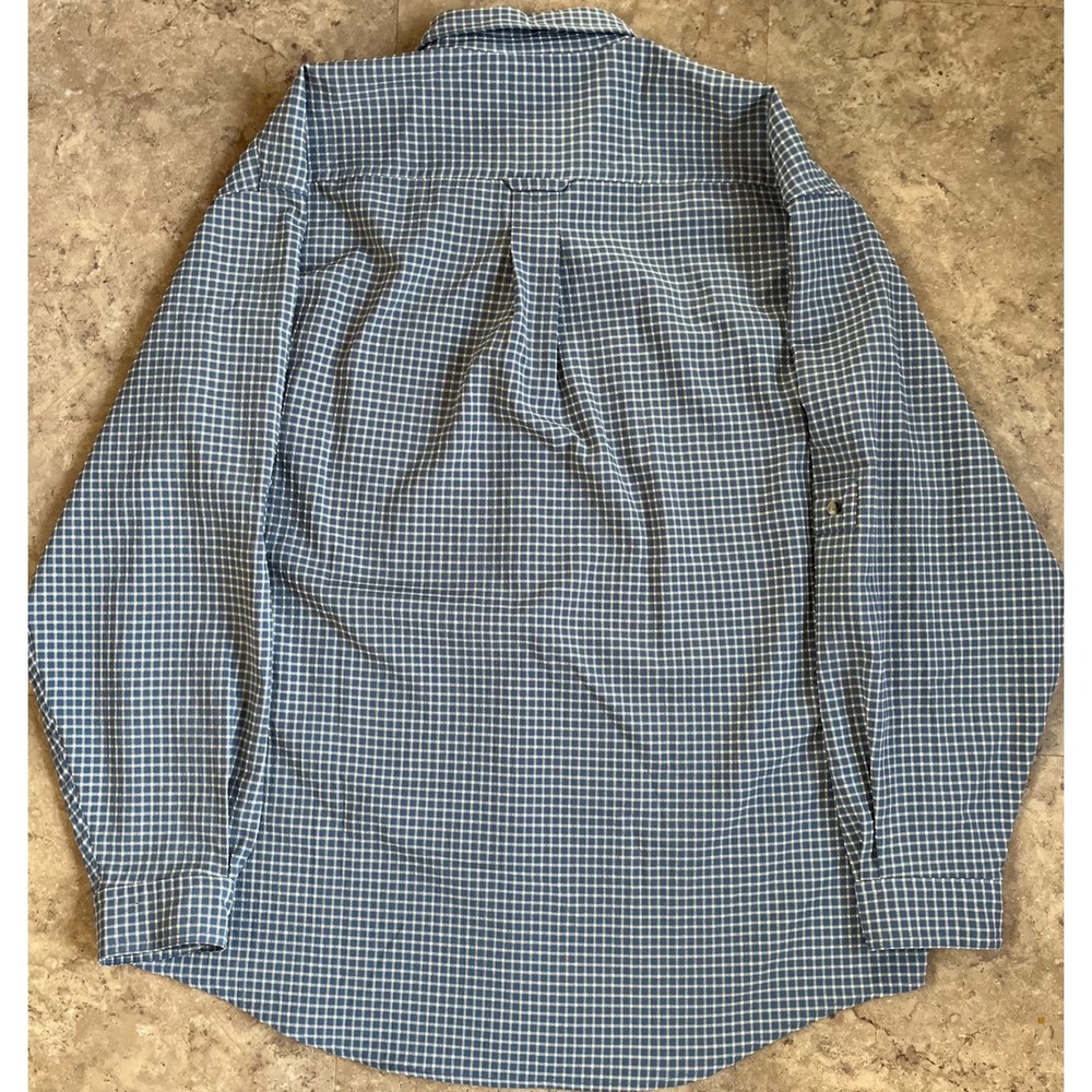 LLBean Mens Large Plaid Button Down Long Sleeve Shirt Blue White Gingham Check - Picture 3 of 7